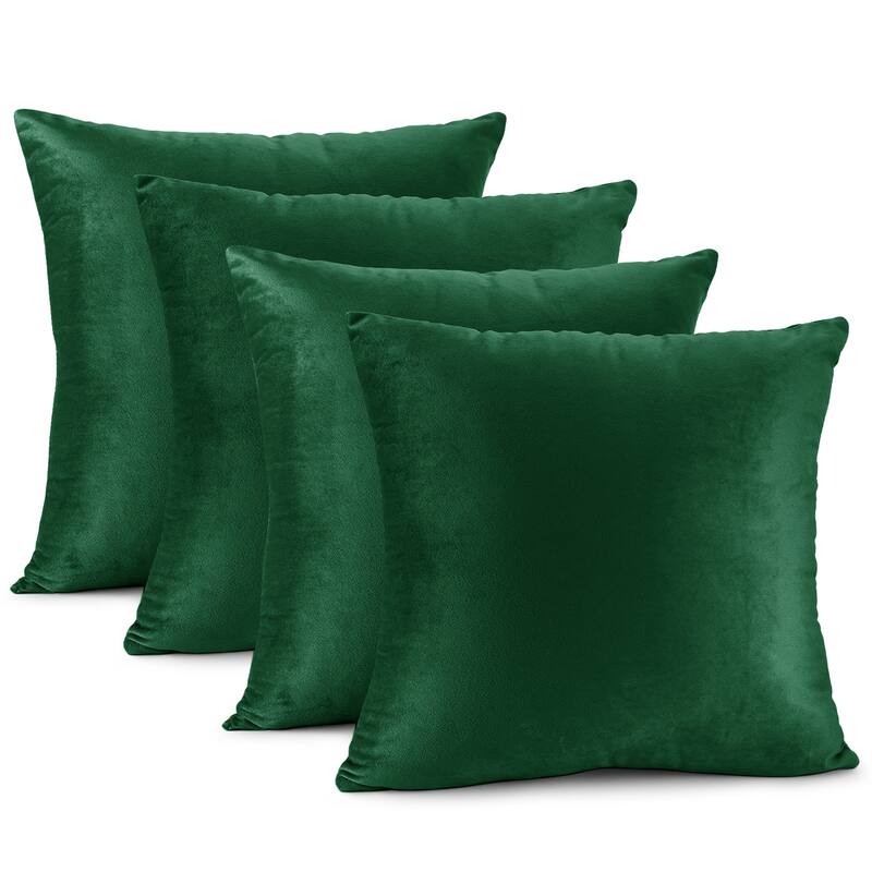 Nestl Solid Microfiber Soft Velvet Throw Pillow Cover (Set of 4) - 24" x 24" - Hunter Green