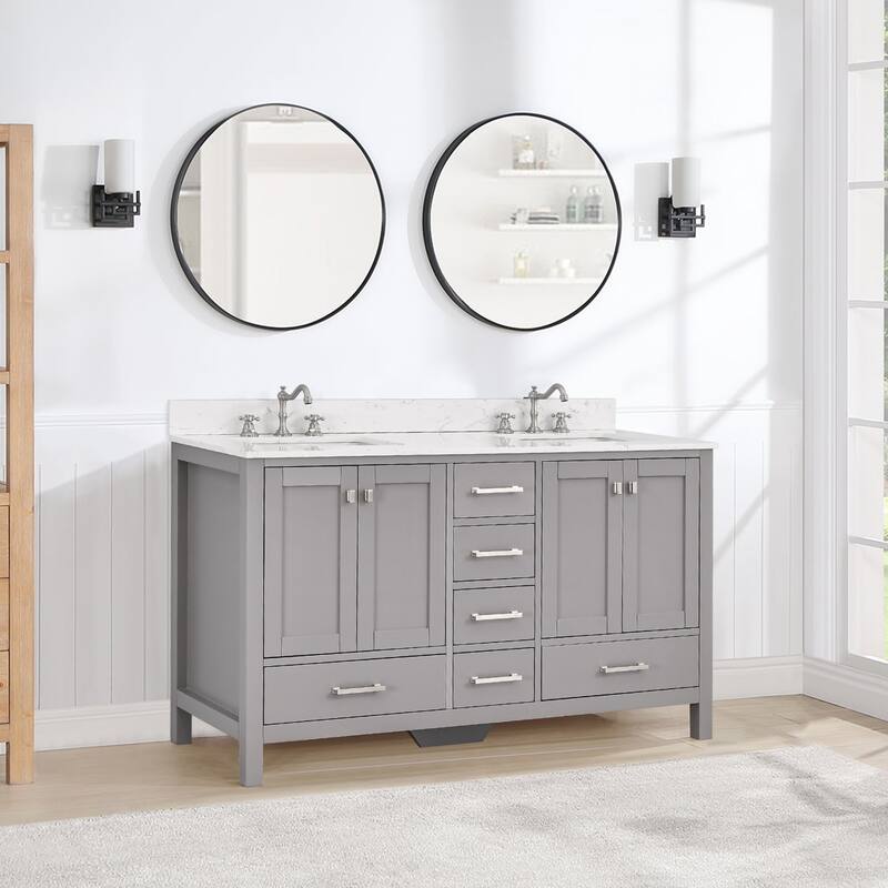 PROOX 60" Bath Cultured Marble Vanity Top Double Rectangle Sink