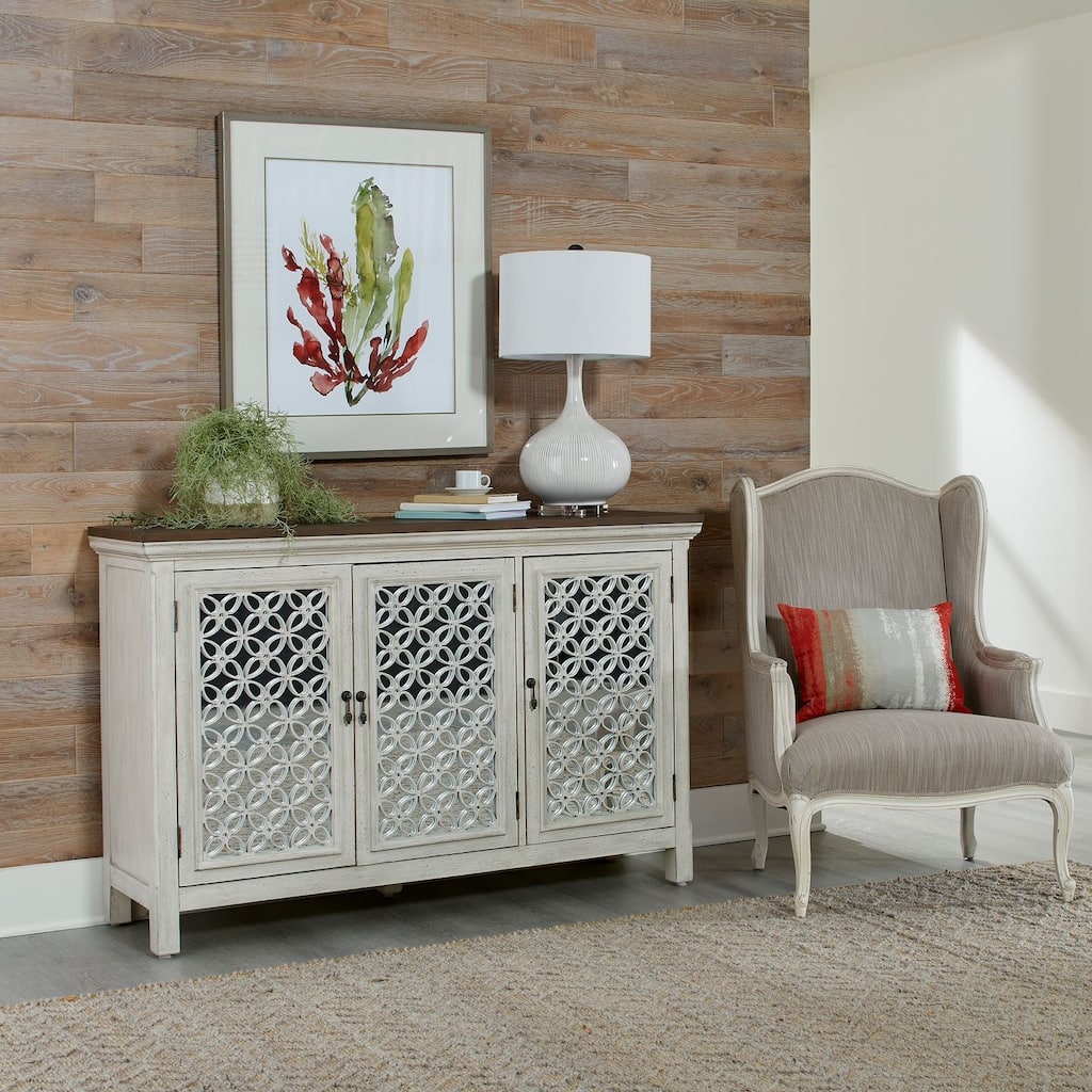Westridge Wirebrushed Gray White Worn Wood 3 Door Accent Cabinet