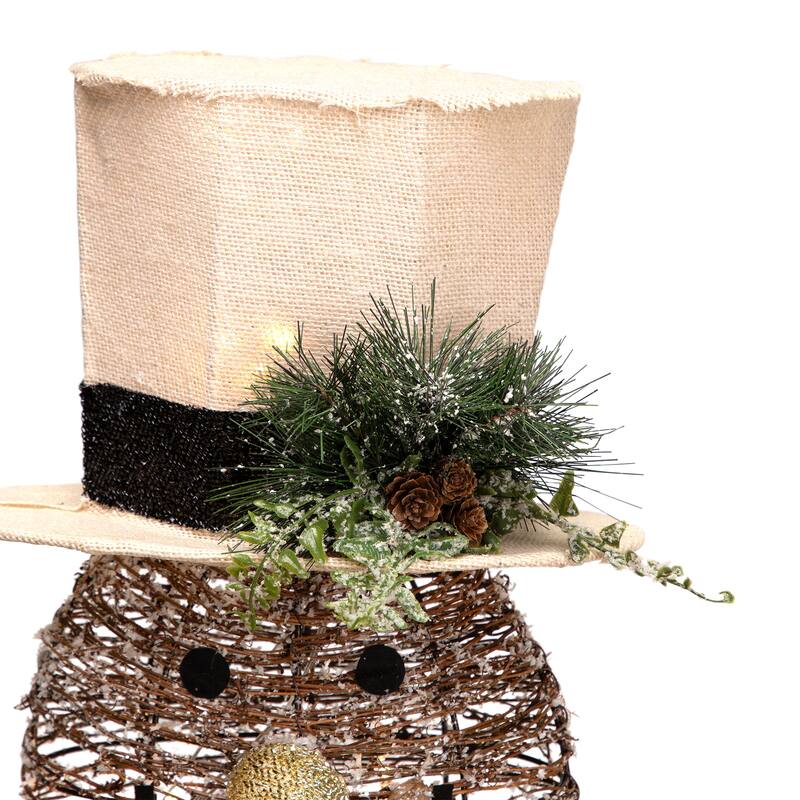 LED Lighted Rustic Rattan Snowman Outdoor Christmas Decoration - 48" - Warm White - Brown