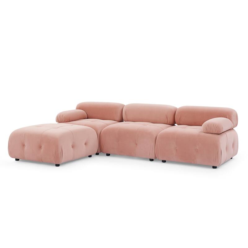 Modular Sectional Sofa, Velvet Button Tufted Designed & DIY Combination, L-Shaped Couch with Reversible Ottoman for Living Room