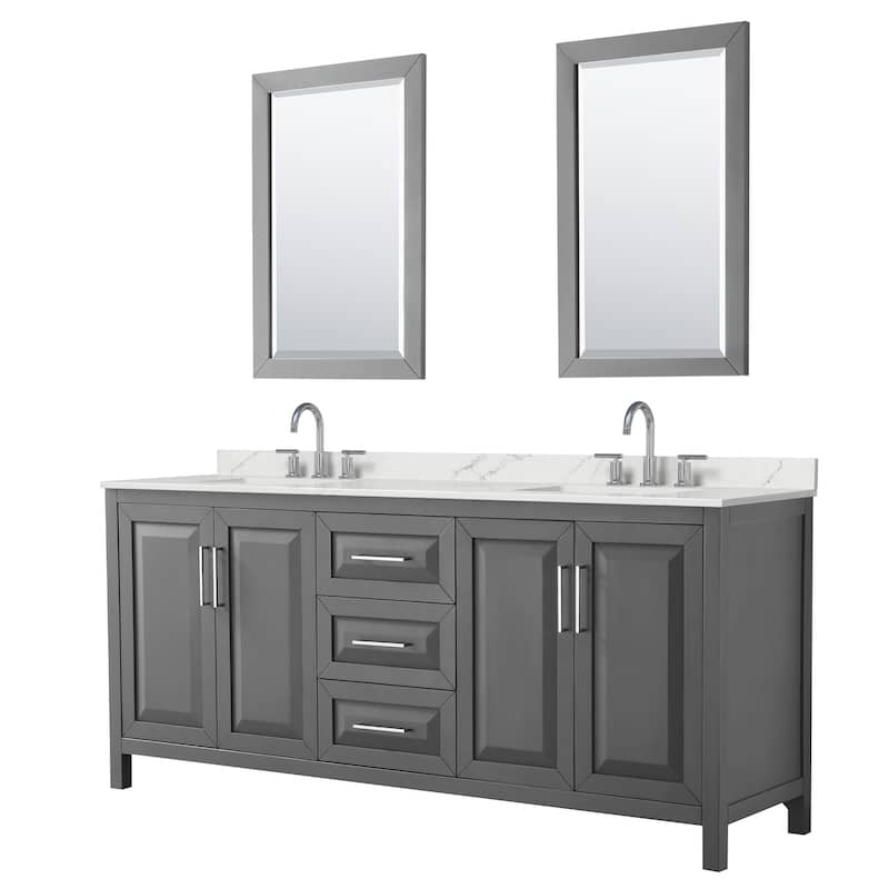Wyndham Collection WCV252580D-QTZ-US3M24 Daria 80" Free Standing - Dark Gray / Giotto Quartz Top / Polished Chrome
