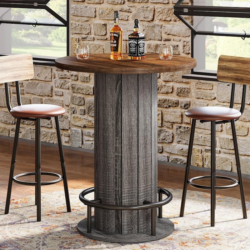 Round Bar Table, 39.4" H Wood Bistro Pub Table