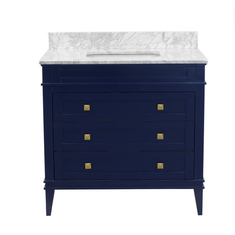 KitchenBathCollection Eleanor 36" Bathroom Vanity with Carrara Marble Top
