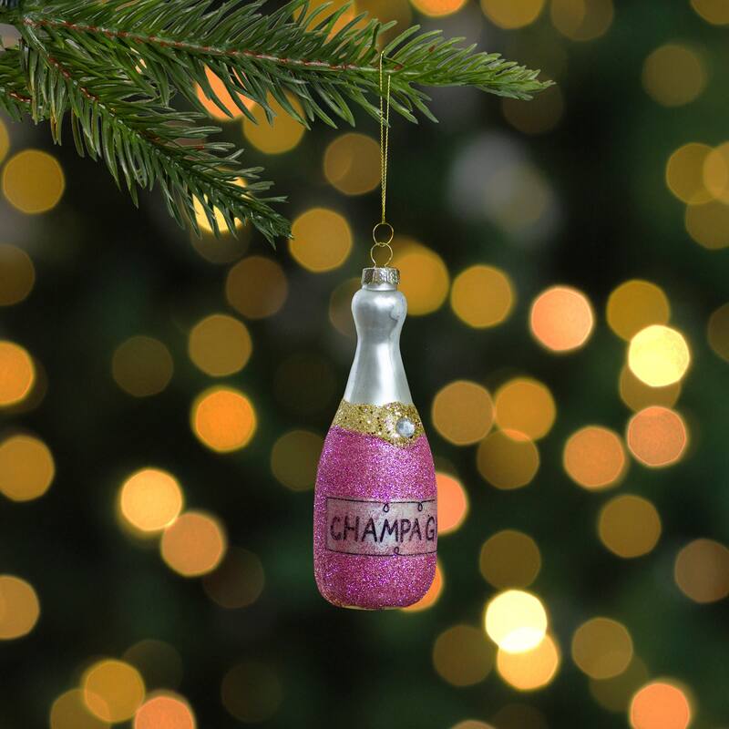 5.25" Pink Glittered "Cheers" Champagne Bottle Christmas Ornament