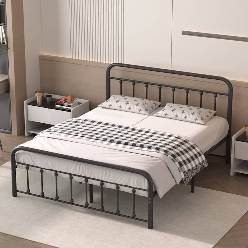Javlergo Modern Platform Bed Frame Twin/Full/Queen/King Size Metal Bed with Headboard and Footboard - Black - Queen