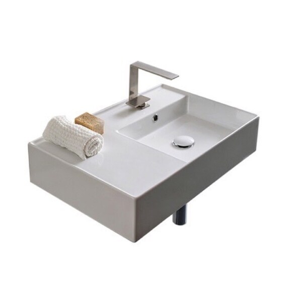 Nameeks Scarabeo 5117 Scarabeo Teorema 2.0 24" Rectangular Ceramic Vessel or Wall Mounted Bathroom Sink with Overflow