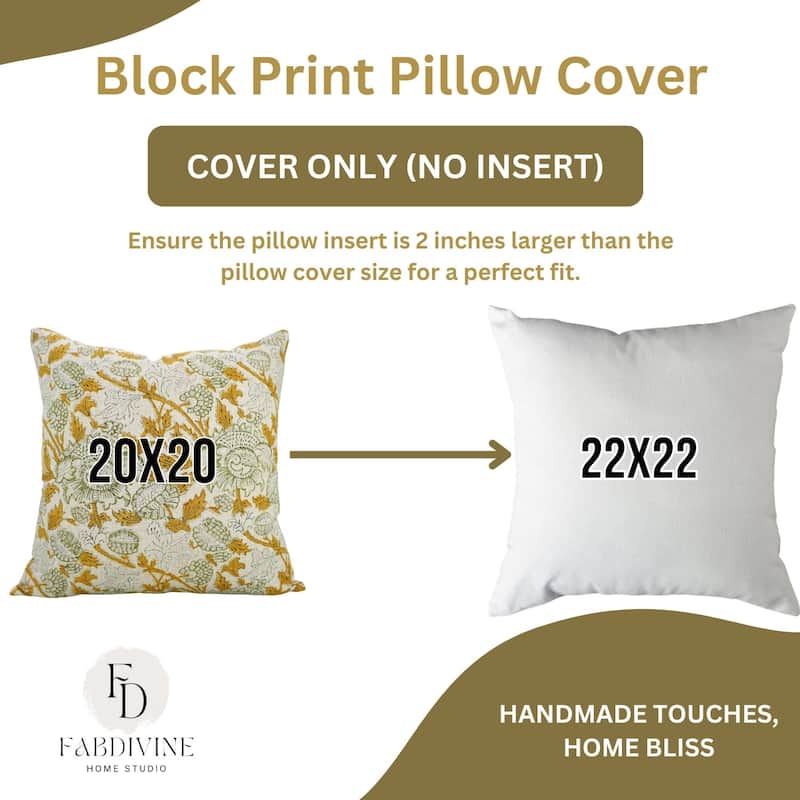 Indian Handblock Pillow Cover by Fabdivine Throw Home Accent Vintage