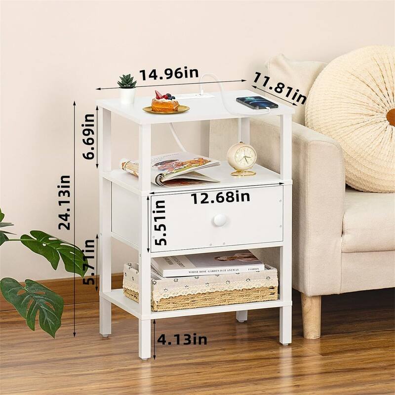 Nightstand Set of 2 with Charging Station and USB Ports