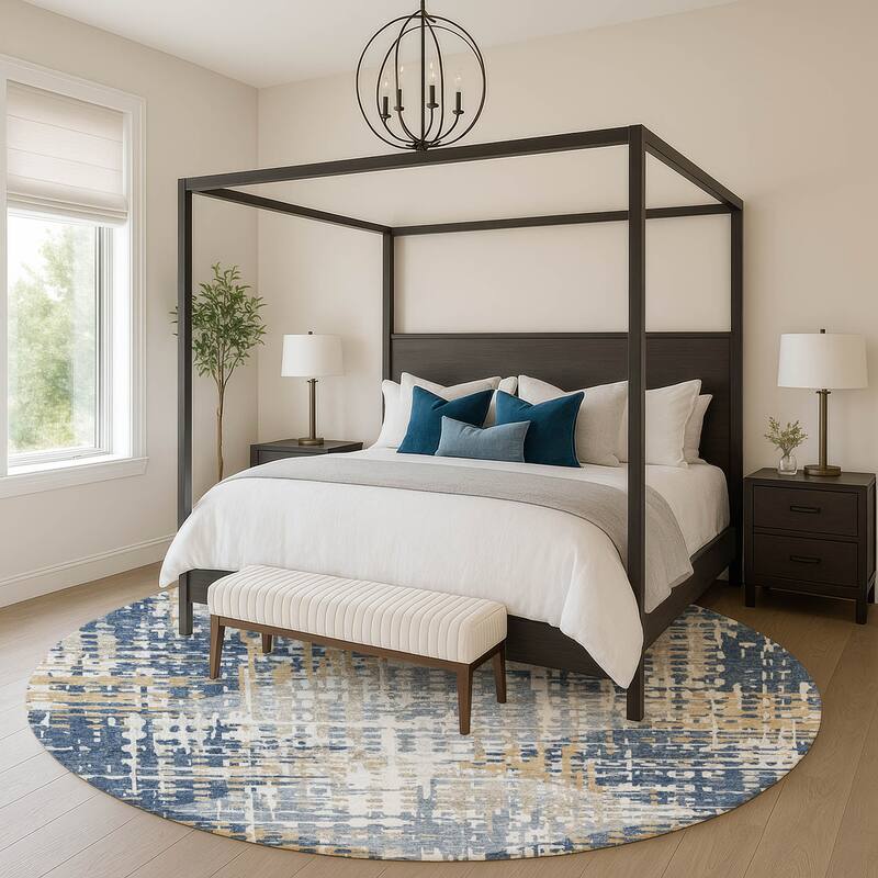 Premium Washable Super Soft Hatch Diamond Mayfield Rug - Navy - 8' x 8'