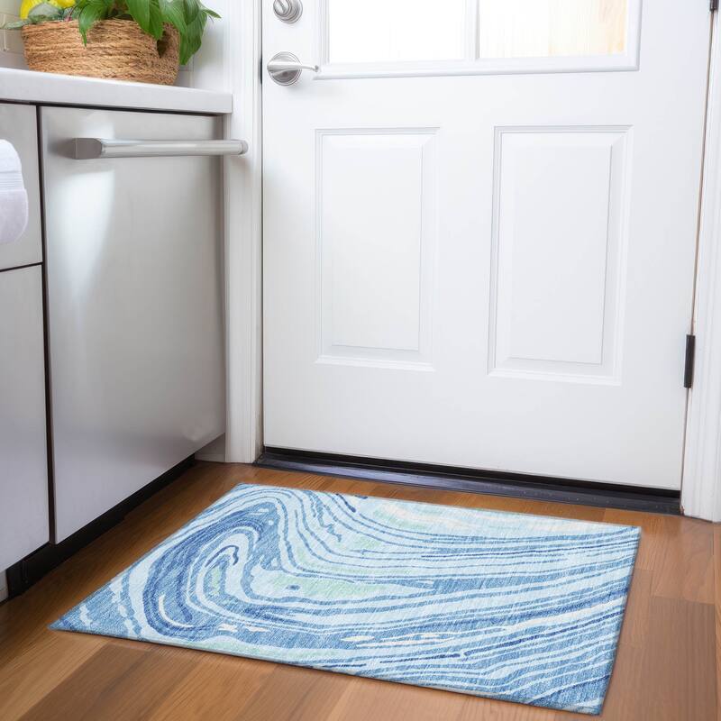 Premium Washable Super Soft Abstract Contemporary Mayfield Rug - Sky - 1'8" x 2'6"
