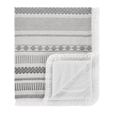 Grey Boho Tribal Bohemian Boy Girl Unisex Baby Receiving Security Swaddle Blanket Jacquard Aztec Gender Neutral Modern Geometric