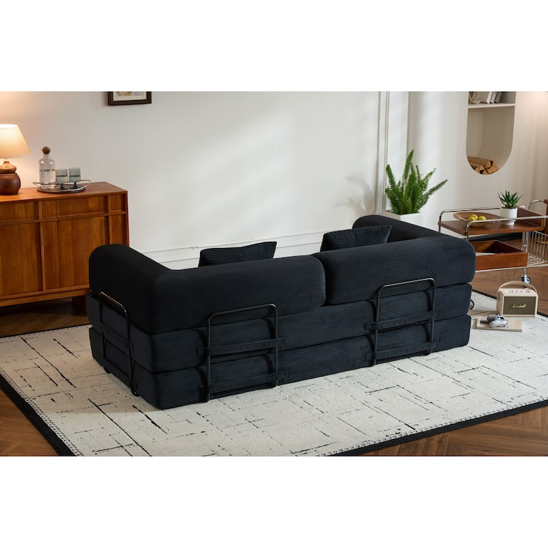 Convertible Sleeper Sofa Bed with Pillow, Corduroy Folding Mattress Couch with Fixed-Shape Frame, Floor Lounge Loveseat Sofa