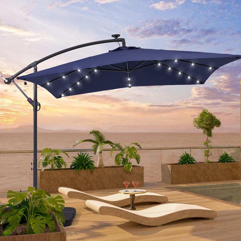 LIVOOSUN Outdoor Patio Umbrella, Square Canopy Offset LED Umbrella - Navy Blue