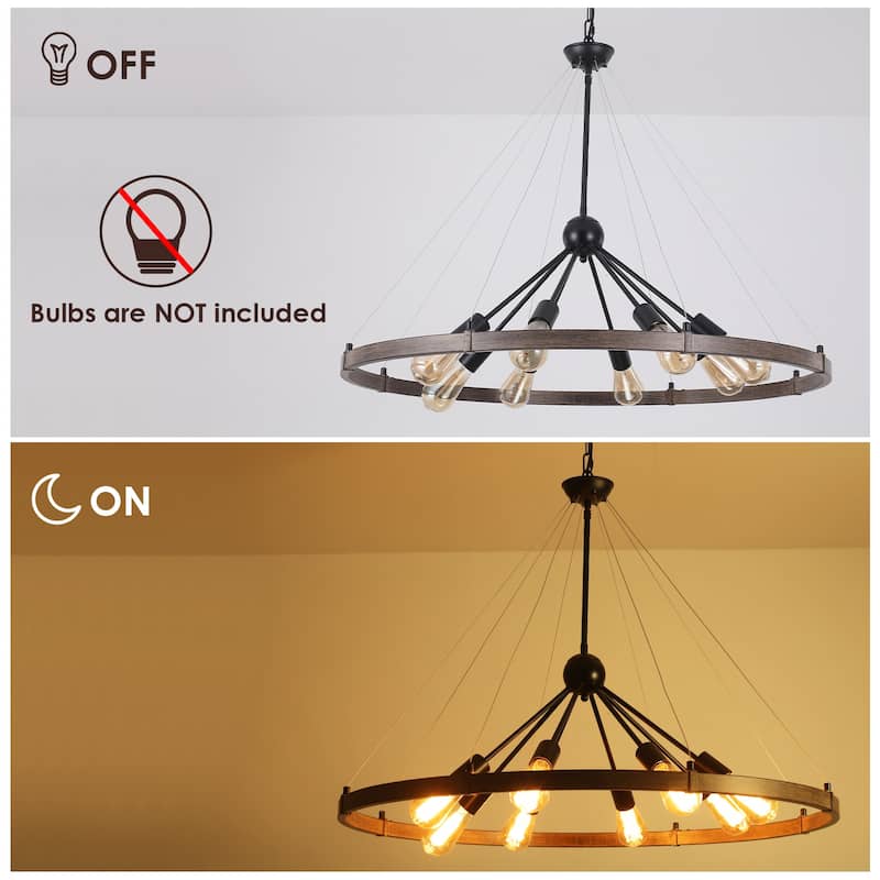 8-Light Farmhouse Wagon Wheel Chandelier with Adjustable Chain