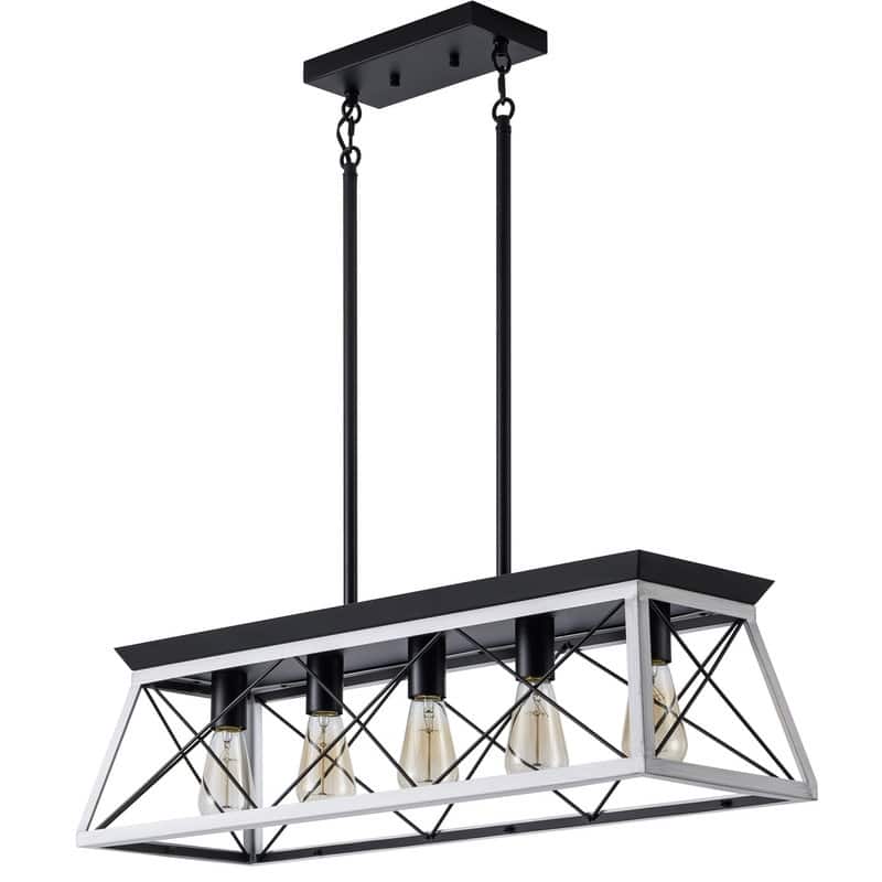 32" Industrial Pendant Chandelier – Walnut & Metal Cage Design, Adjustable Hanging Light (Bulbs Not Included)‌.