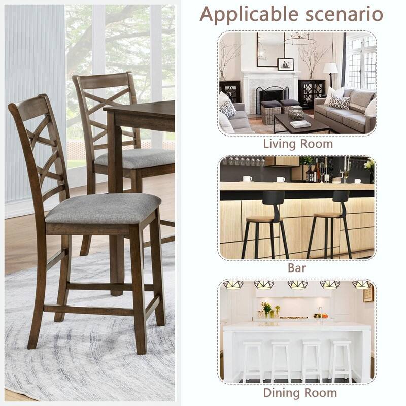 Wooden Counter Height Dining Chairs Set of 4, Upholstered Kitchen Chairs with Padded Seat, Counter Height Seating