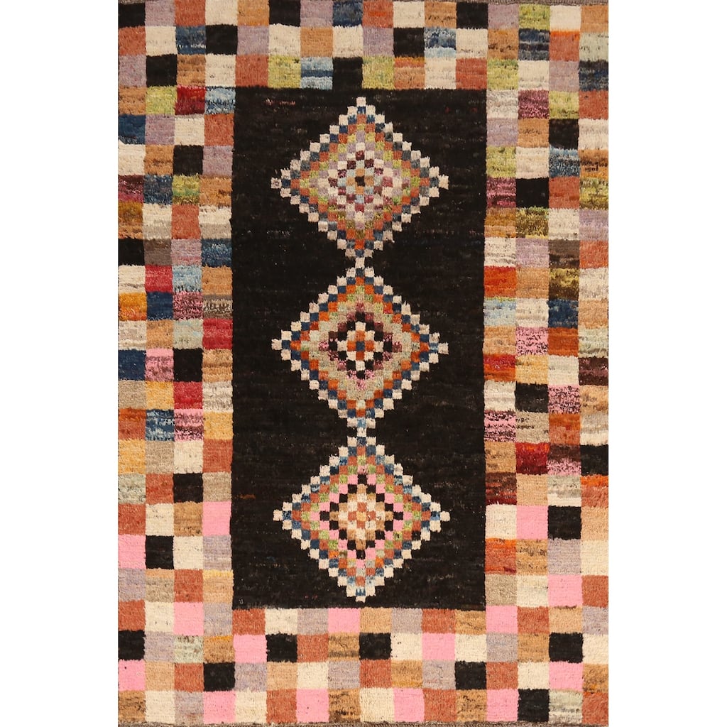 Checkered Moroccan Oriental Area Rug Handmade Multi-Color Wool Carpet - 5'8" x 7'8"