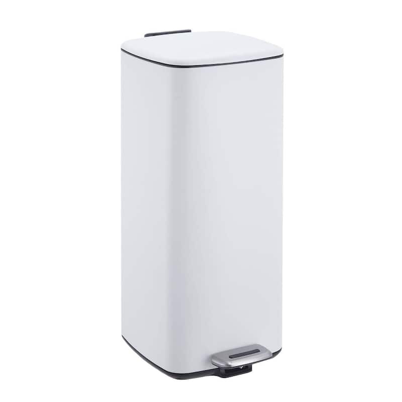 8 Gallon Step-On Kitchen Trash Can, Garbage Can for Home Office Bedroom - White