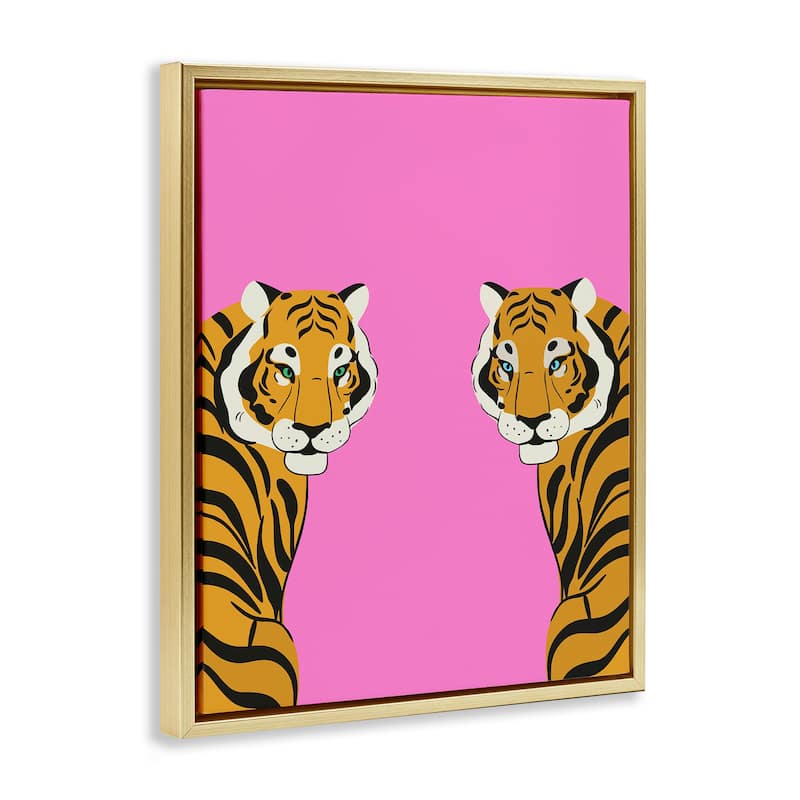 Stupell Bold Mirrored Tigers on Pink Framed Floater Canvas Wall Art Design By House of Lulu