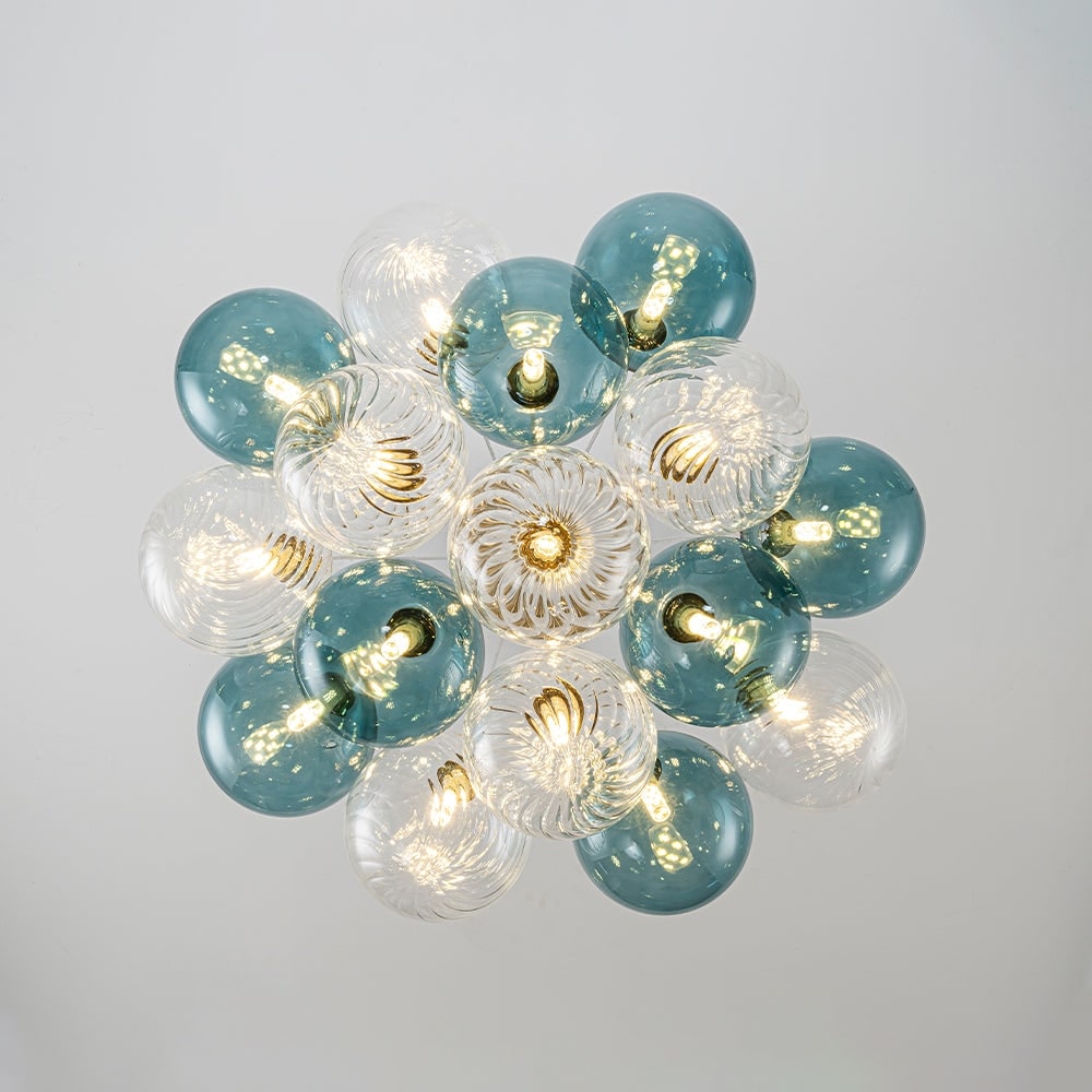 Stylish 16-Light Blue Tone Cluster Glass Bubble Chandelier - On