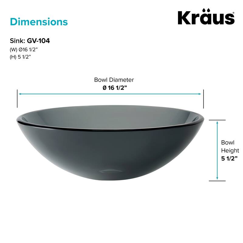 Kraus 16-1/2" Clear Black Glass Vessel Bathroom Sink Only