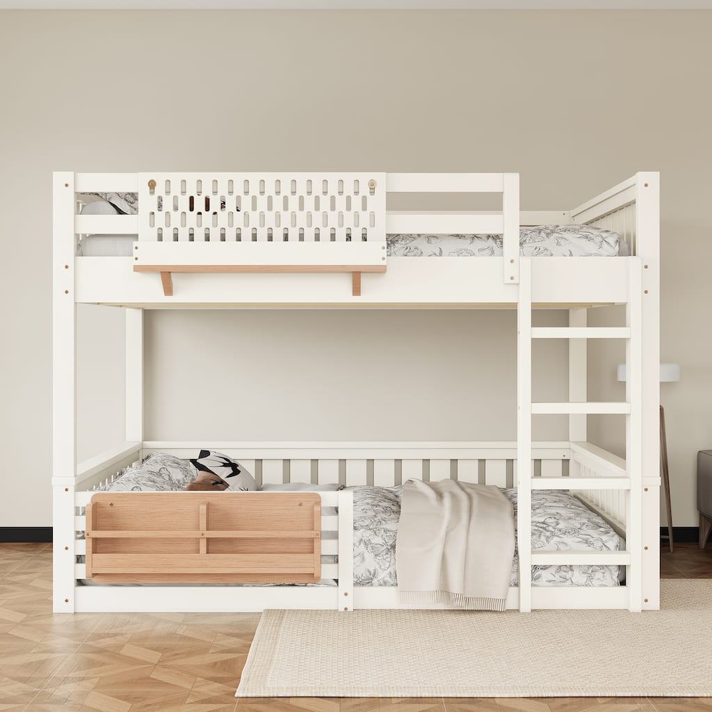 Wooden Bunk Bed of 3 Kinds Size with Pegboard, Bookshelf and Guardrails, Detachable Bunk Bed Convertible 2 Platform Beds