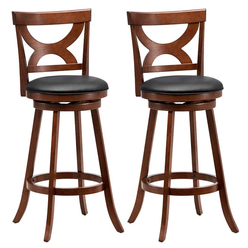 Gymax 2pcs 30.5'' Bar Stools Swivel Bar Height w/ PVC Leather - Bar Height - Espresso + Black - Set of 2