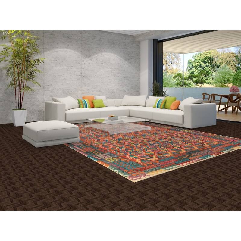 Kilim Oriental Area Rug Flatweave Wool Carpet - 9'8"x 13'0"