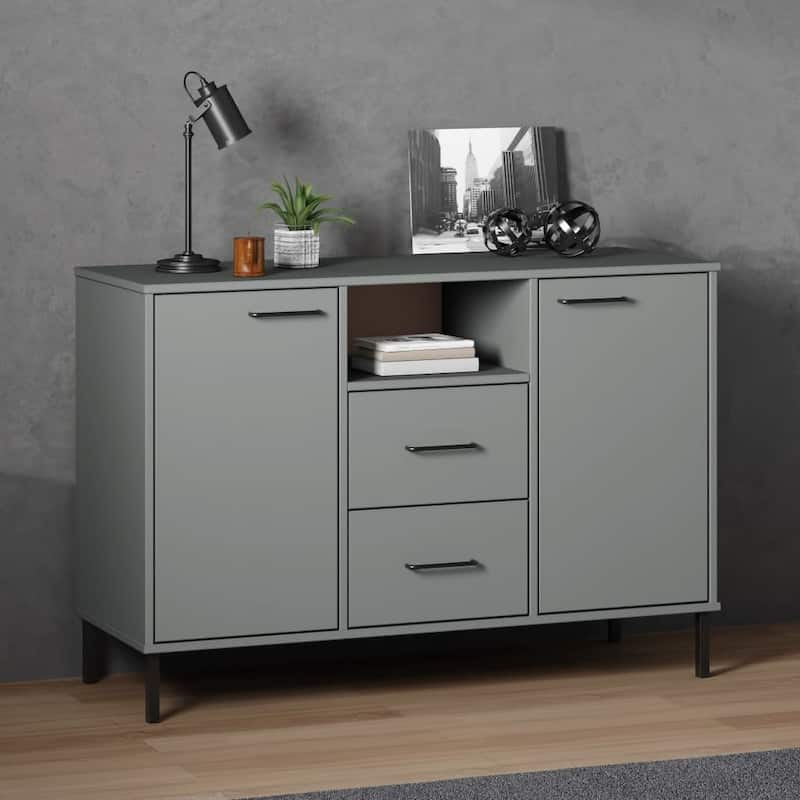 vidaXL Sideboard Buffet Cabinet with Metal Legs for Kitchen Solid Wood OSLO - 44.5" x 15.7" x 30.3" - Gray