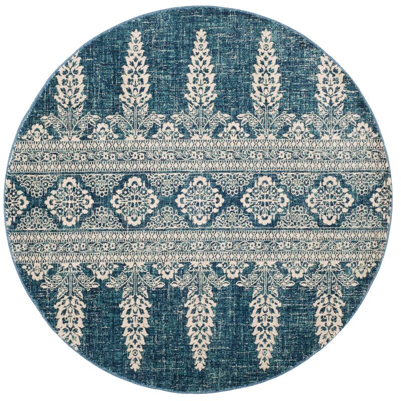 SAFAVIEH Evoke Gelinda Vintage Boho Rug - 6'7" Round - Royal/Ivory