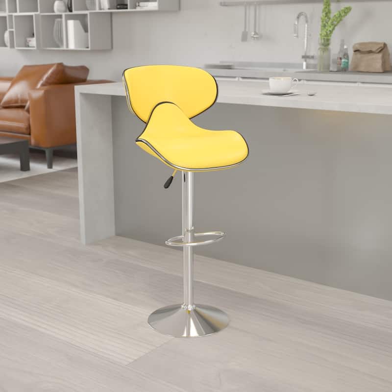 Contemporary Cozy Mid-back Vinyl Height-adjustable Chrome Barstool - 16"W x 17.5"D x 34.5" - 43"H