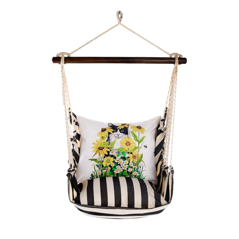 Magnolia Casual Swing Set 4 piece - True Black Stripe w/ Cat with Daisies