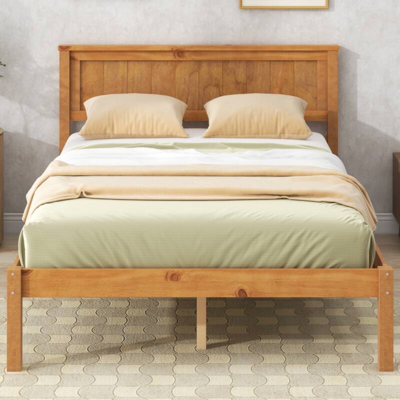 Full Size Platform Bed Frame with Headboard, Wood Slat Support