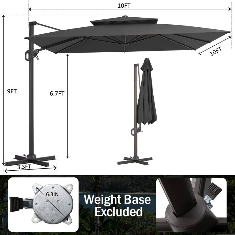 Pellebant 10'X10 FT Outdoor Patio Square Cantilever Umbrella with Double Top