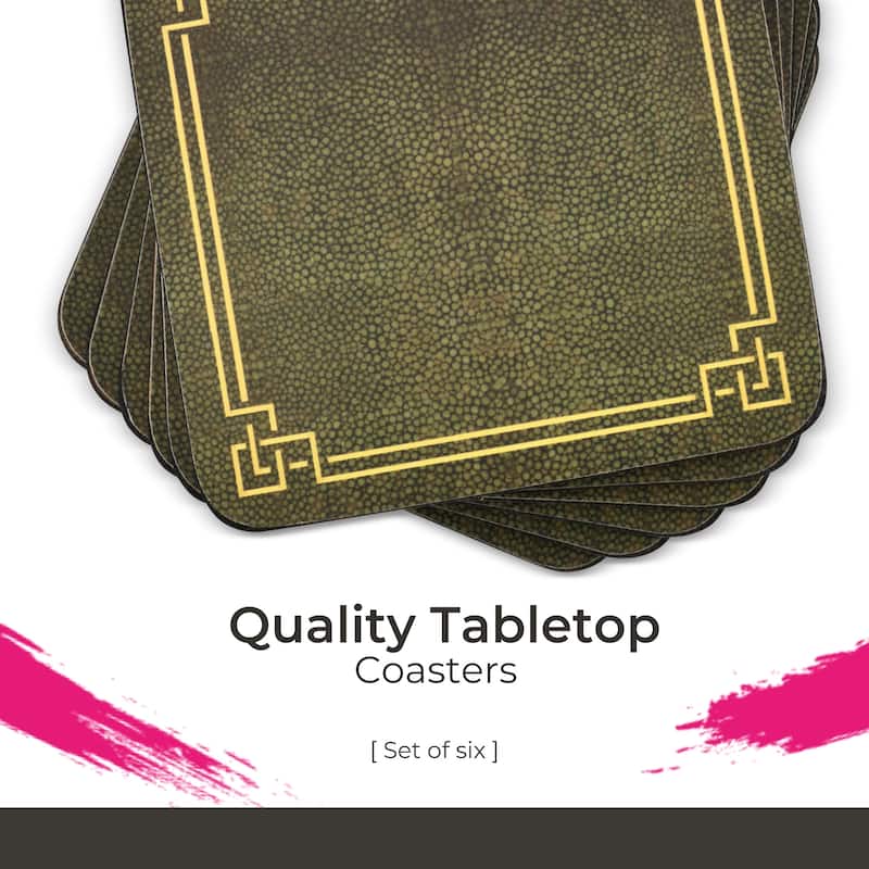 Pimpernel Set of 6 Shagreen Leather Coasters - 4 Inches Sq.