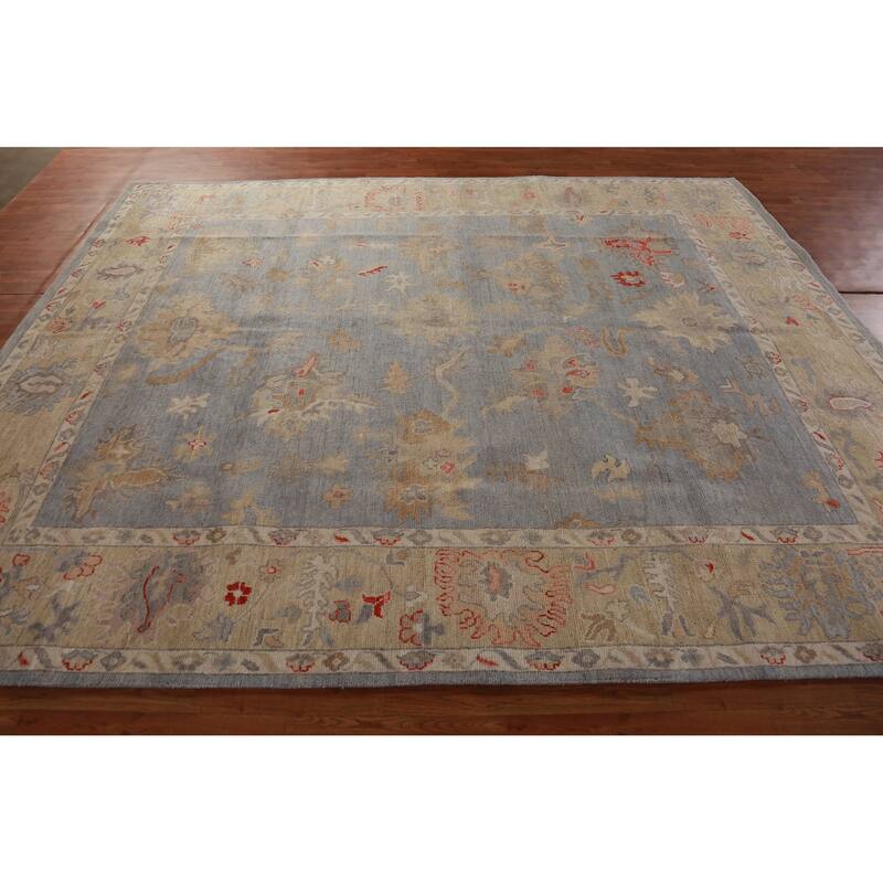 Hand Knotted Oriental 100% Wool Carpet Transitional All-Over Navy Blue & Blues Oushak Area Rug - 10' 0'' X 8' 1''