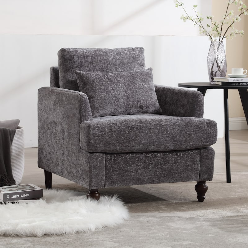HOMEFUN Chenille Upholstered Mid Century Modern Wood Frame Armchair for Living Room - Grey