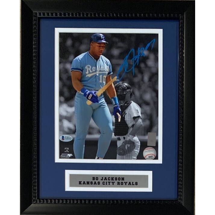 Bo Jackson Autographed Kansas City Breaking Bat Signed Baseball 8x10 Framed Photo Beckett BAS COA - 8'6" x 11'6"