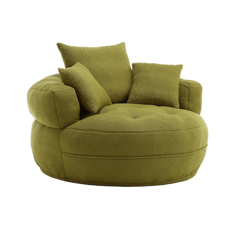 Boucle Upholstered Tufted Barrel Accent Living Room Chair With Toss Pillows