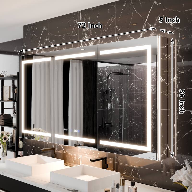 36'' H Recessed or Surface Mounted Bathroom LED Mirror Cabinet With Defogger, Dimmer, 10x magnifying