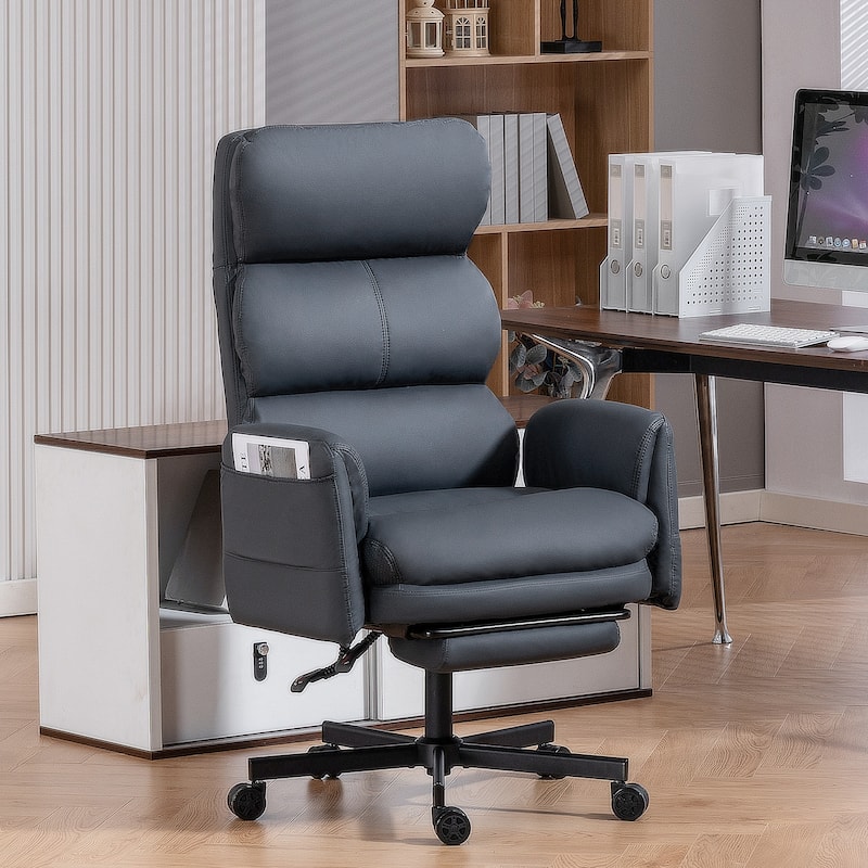 Cross-legged Office Chair with Flip-up Arms and Headrest, High-Back Ergonomic Executive Chair with Footrest and Side Pockets