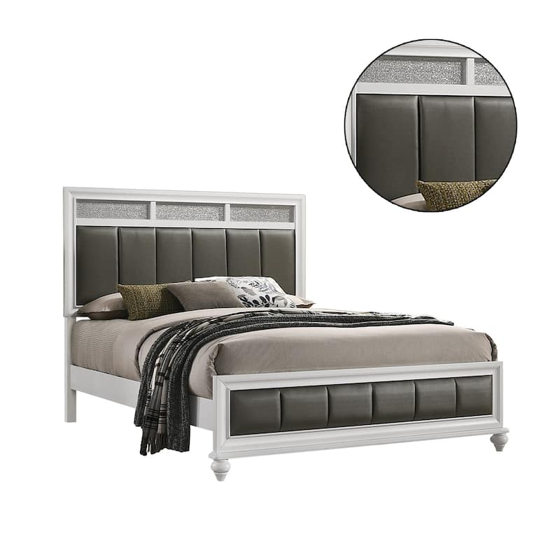 Upholstered Bed, Grey and White