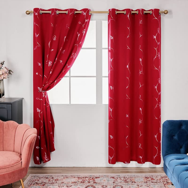 Deconovo Blackout Silver Little Flowers Curtains(2 Panel)