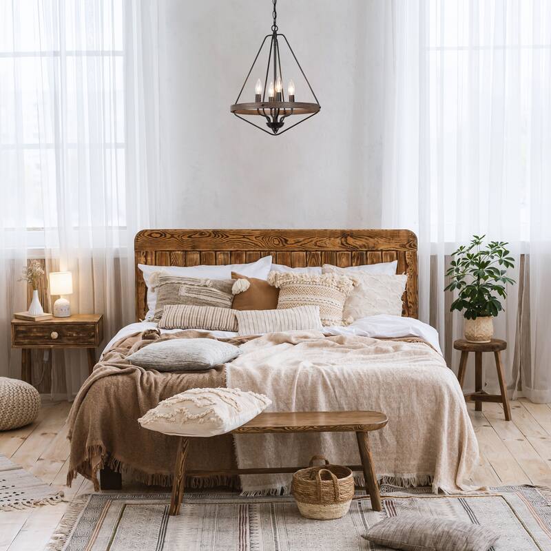 Modern Farmhouse 4-Light Lantern Chandelier Cage Pendant for Kitchen Island Dining Room - W 16" x H 20"