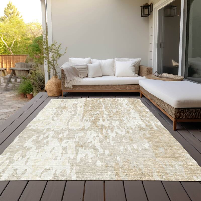 Machine Washable Indoor/ Outdoor Abstract Contemporary Chantille Rug - Beige - 10' x 14'