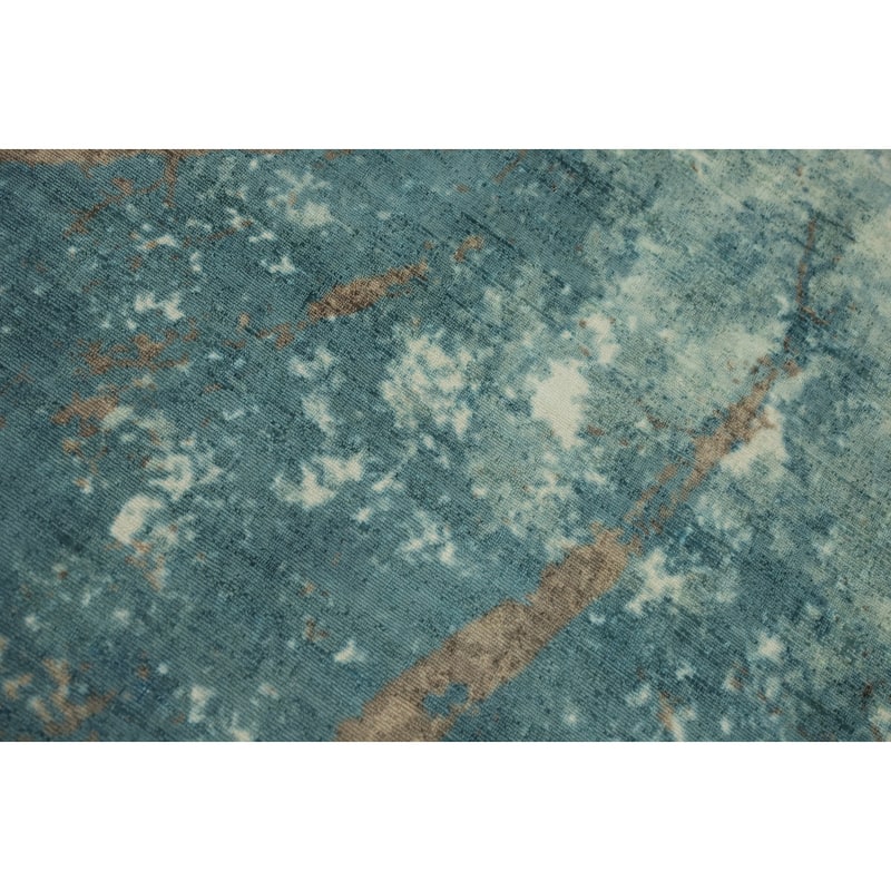 Hand-knotted Modern Silk Blue Abstract Oriental Area Rug - 7' 11'' X 4' 11''