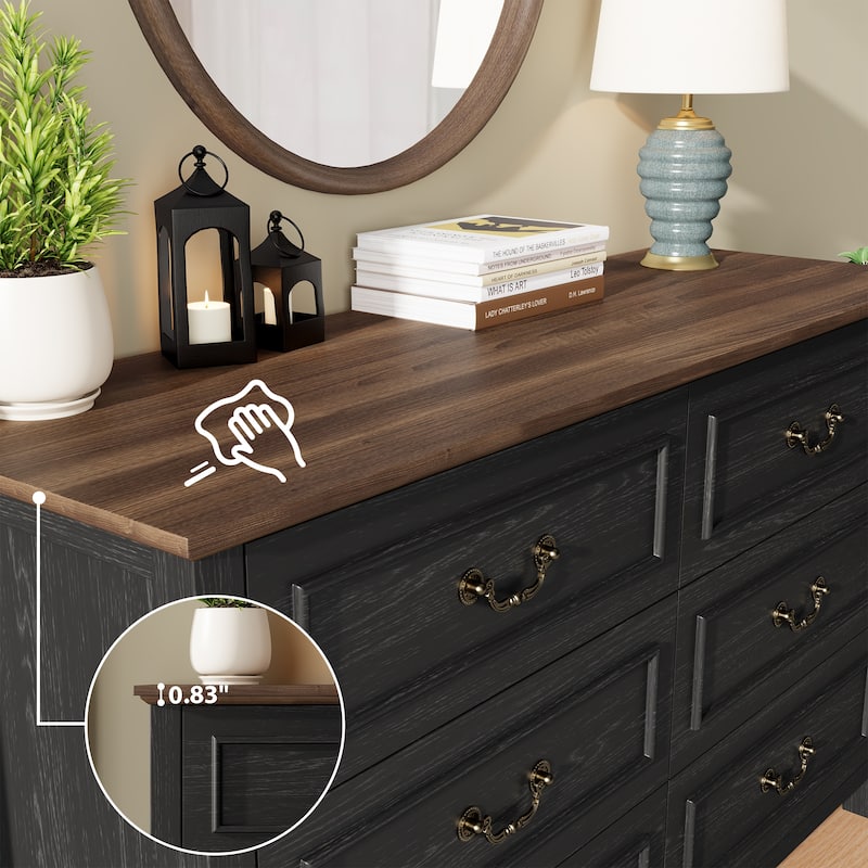Farmhouse 6 Drawer Dresser for Bedroom, Vintage Dresser with Antique Handles