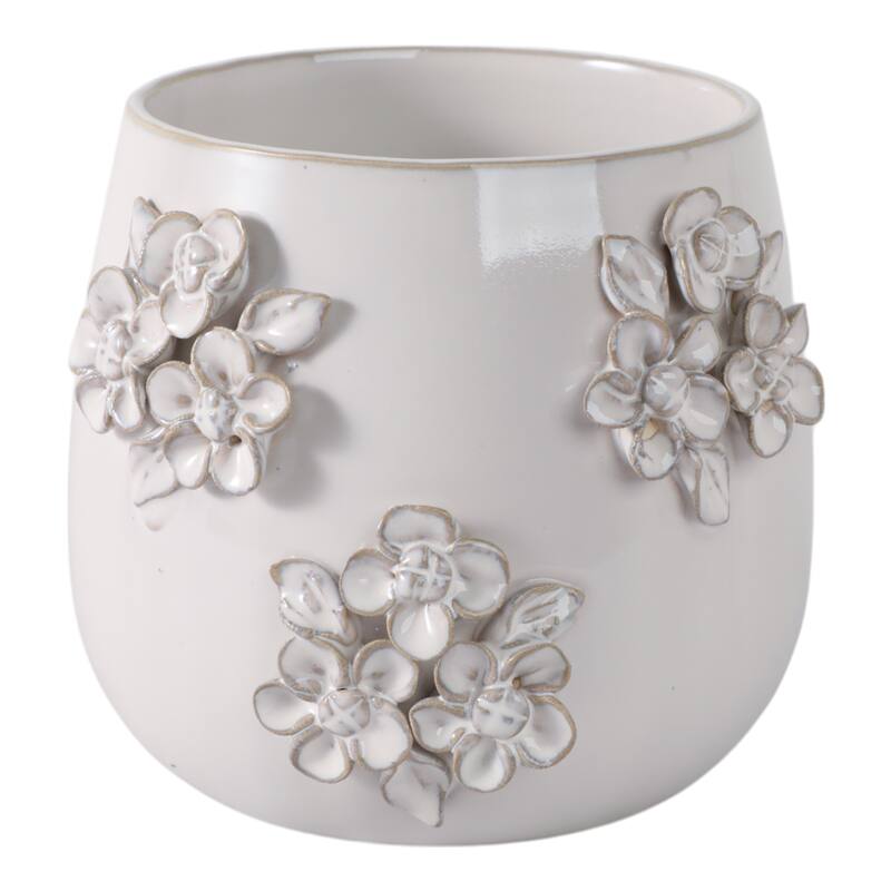 Ceramic Planter Raised Floral Detailing Glossy Decorative Display