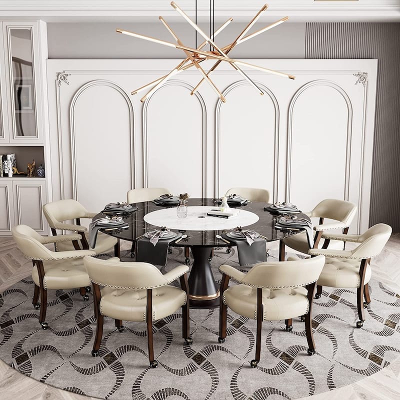 Dining Chair with Casters Leather Chair with Caster Nailhead Dining Chairs with Rollers